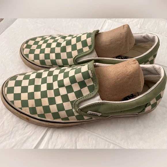 Vans Green and White Checkered slip ons - Picture 2 of 8